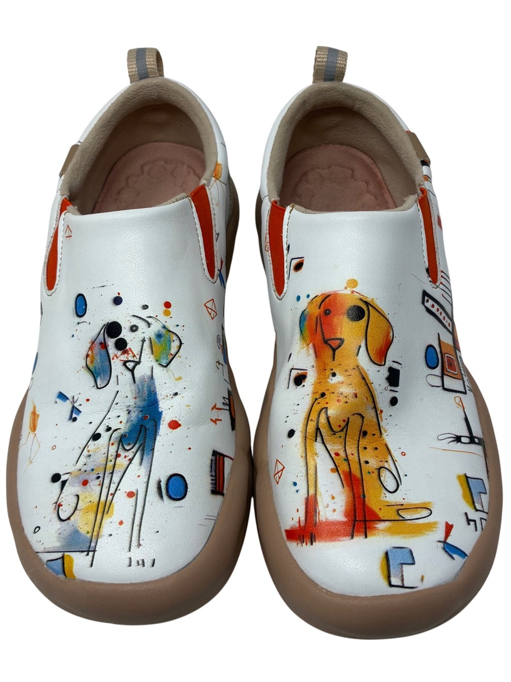 Pull On Women’s Loafers Painted Dog Sneakers Nurse Shoes US 8 Artistic Design